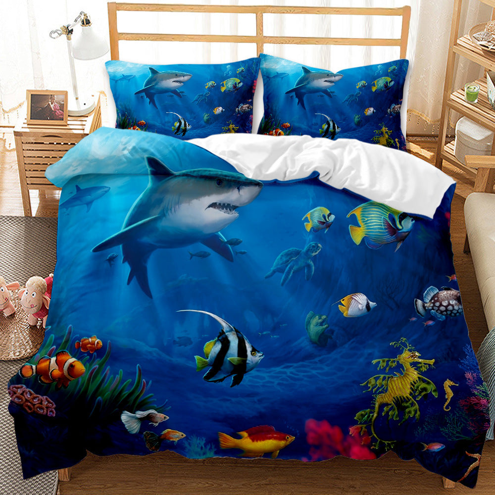 Underwater World Whale Shark Quilt Cover Set - 3D Digital Printing, Brushed Bedding