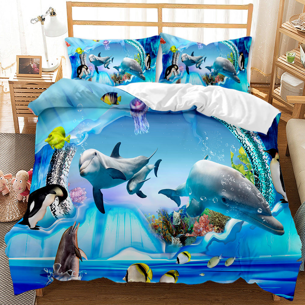 Underwater World Whale Shark Quilt Cover Set - 3D Digital Printing, Brushed Bedding