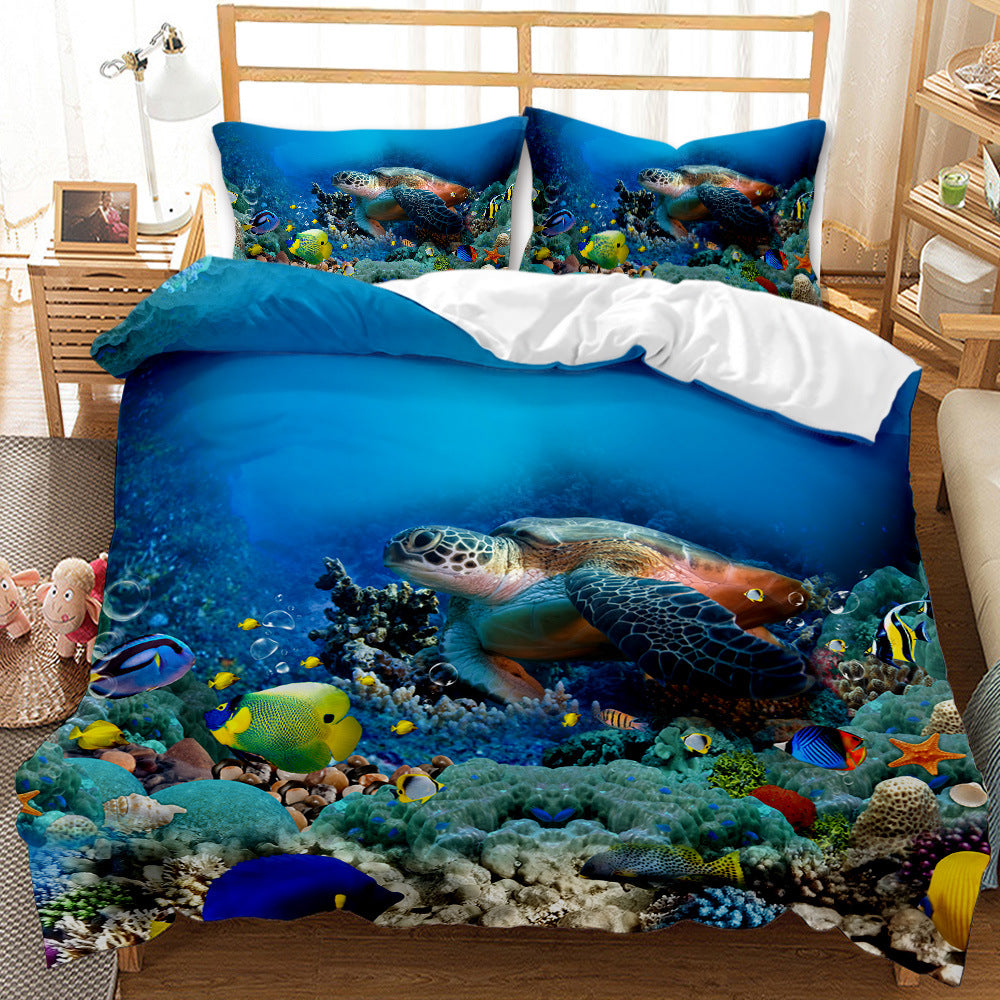 Underwater World Whale Shark Quilt Cover Set - 3D Digital Printing, Brushed Bedding