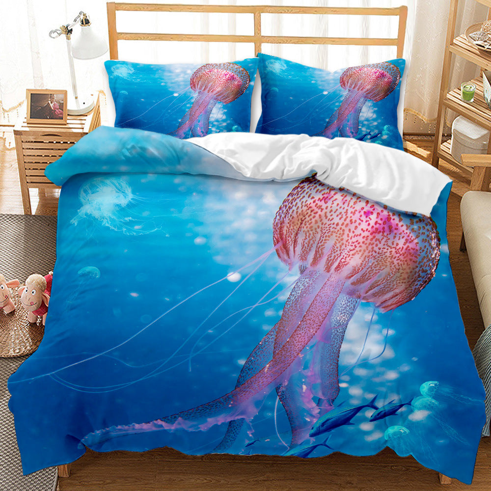 Underwater World Whale Shark Quilt Cover Set - 3D Digital Printing, Brushed Bedding