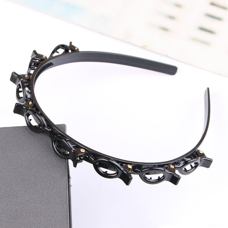 Pearl Rhinestone Hair Band with Snap Button Hairpin – U-Shape Headband