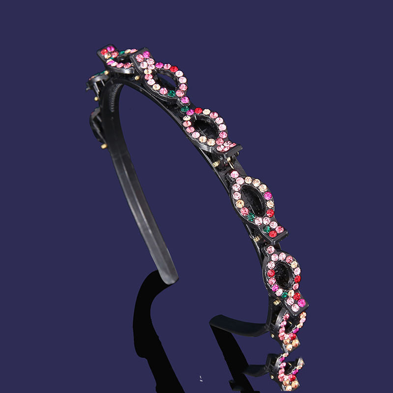 Pearl Rhinestone Hair Band with Snap Button Hairpin – U-Shape Headband