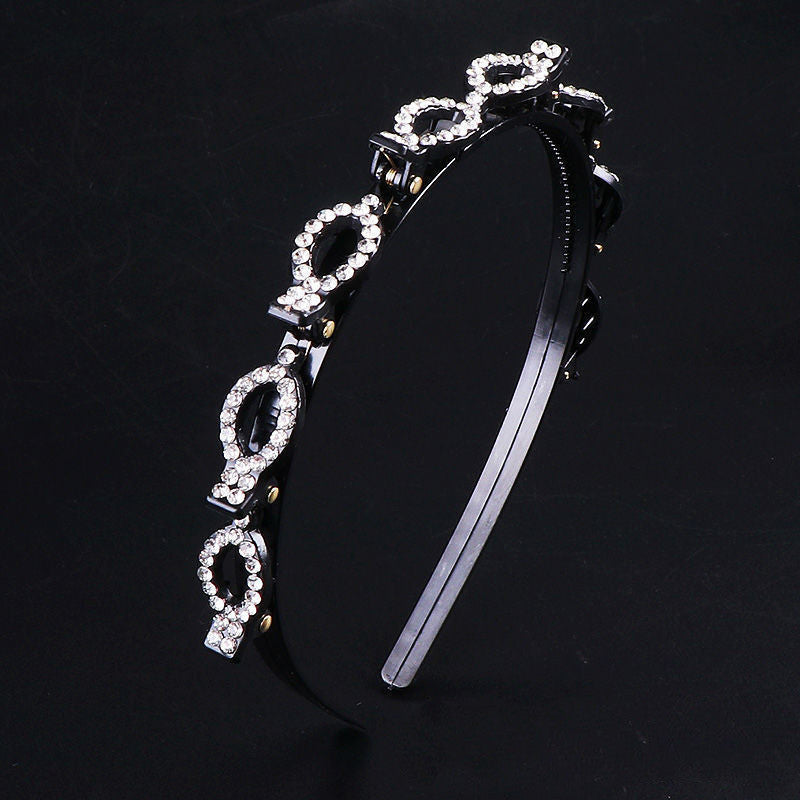 Pearl Rhinestone Hair Band with Snap Button Hairpin – U-Shape Headband