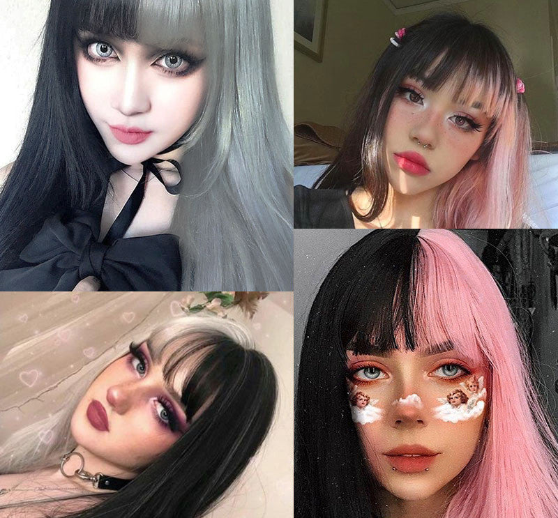 Long Synthetic Wig for Women with Gradient Black and Pink Hair - 70cm, Fashionable & Breathable