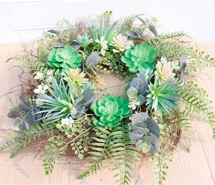 Faux Eucalyptus & Succulent Wreath for Home Decor - Green