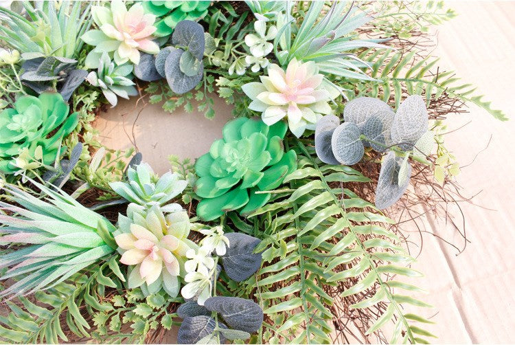 Faux Eucalyptus & Succulent Wreath for Home Decor - Green