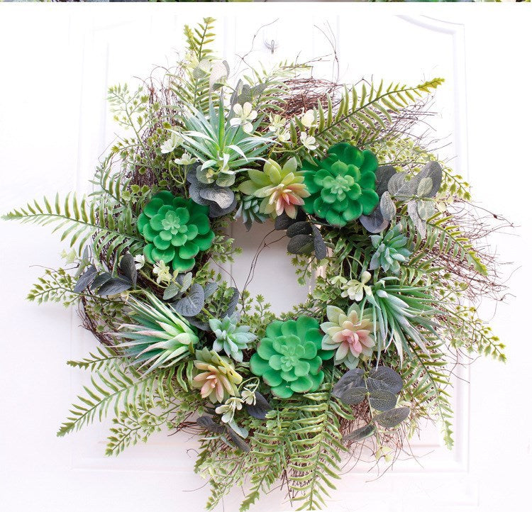 Faux Eucalyptus & Succulent Wreath for Home Decor - Green