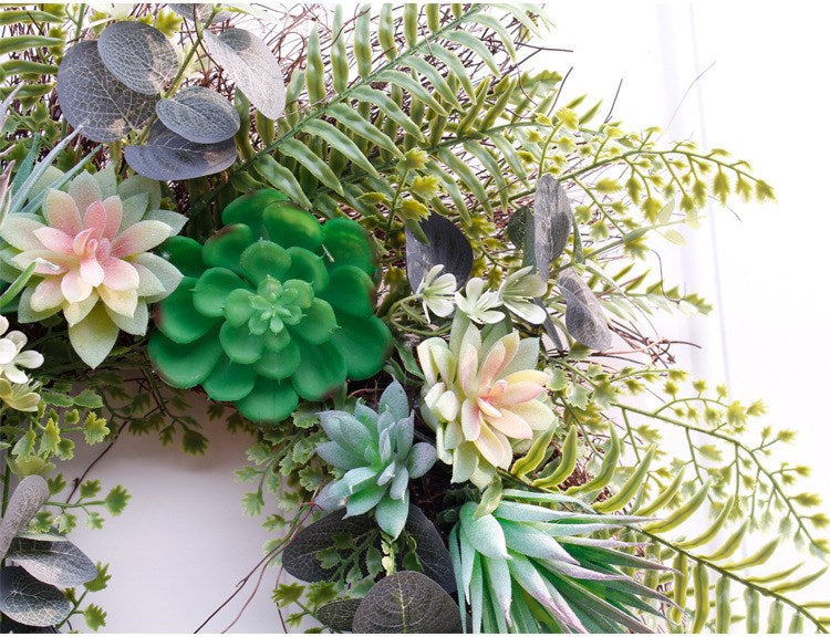 Faux Eucalyptus & Succulent Wreath for Home Decor - Green