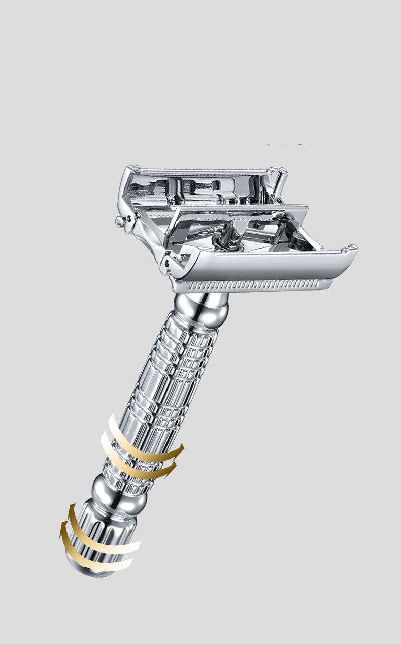 Men's Manual Safety Razor - Double-Sided Blade, Shiny Silver