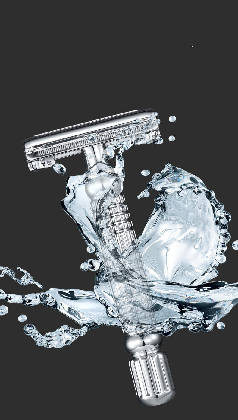 Men's Manual Safety Razor - Double-Sided Blade, Shiny Silver