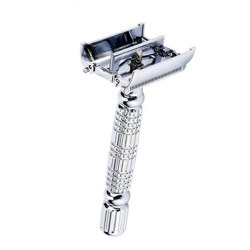 Men's Manual Safety Razor - Double-Sided Blade, Shiny Silver