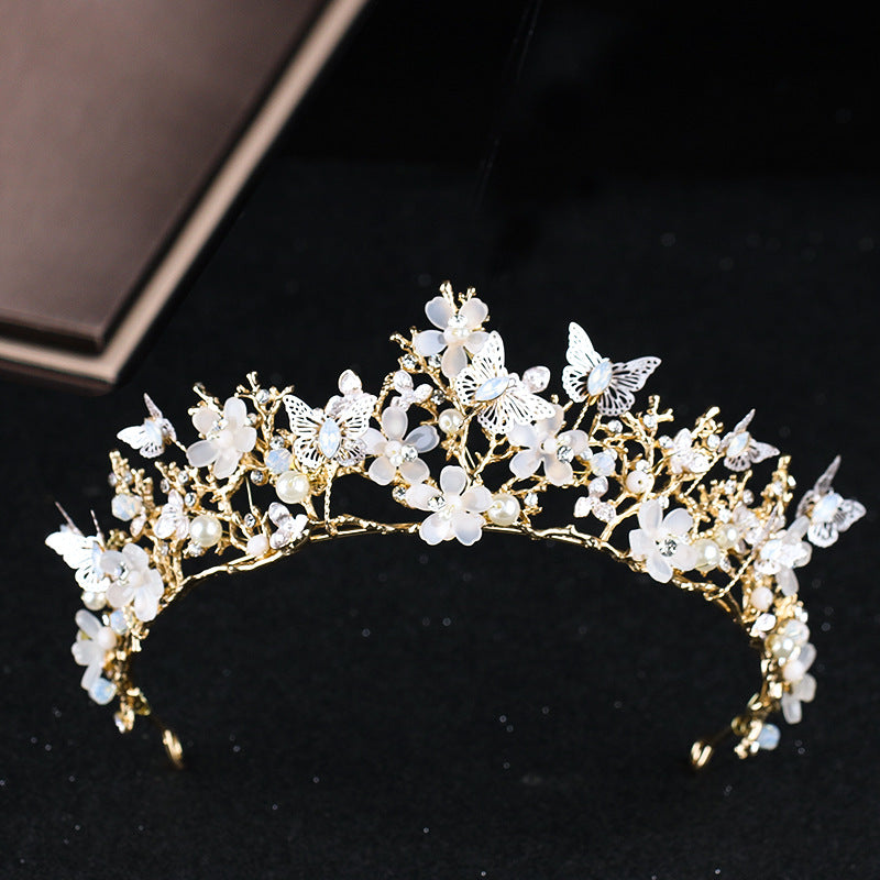 Golden Crystal Flower Headband Wedding Crown Hair Accessory
