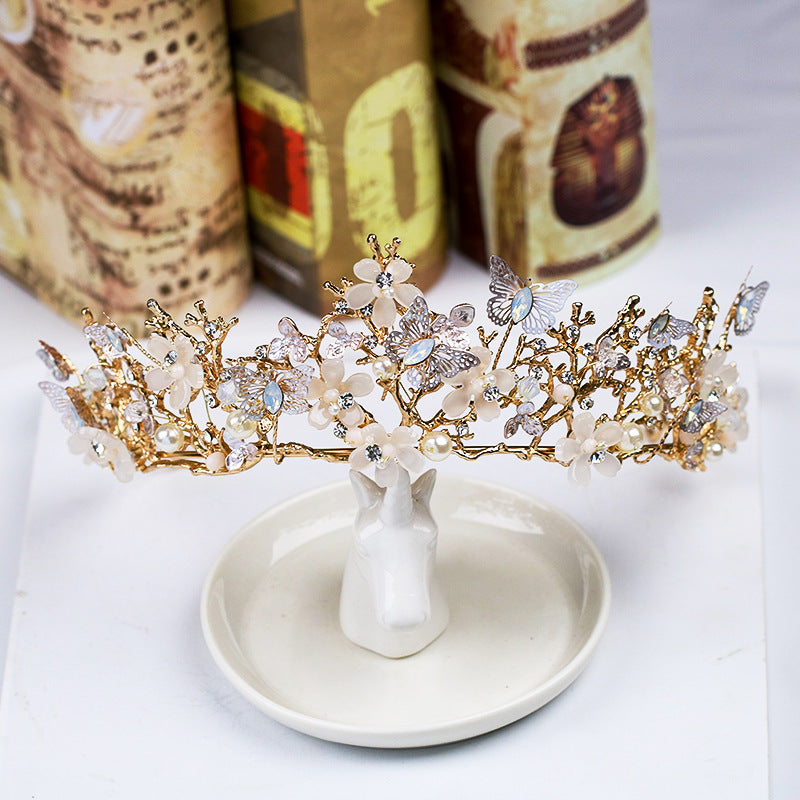 Golden Crystal Flower Headband Wedding Crown Hair Accessory
