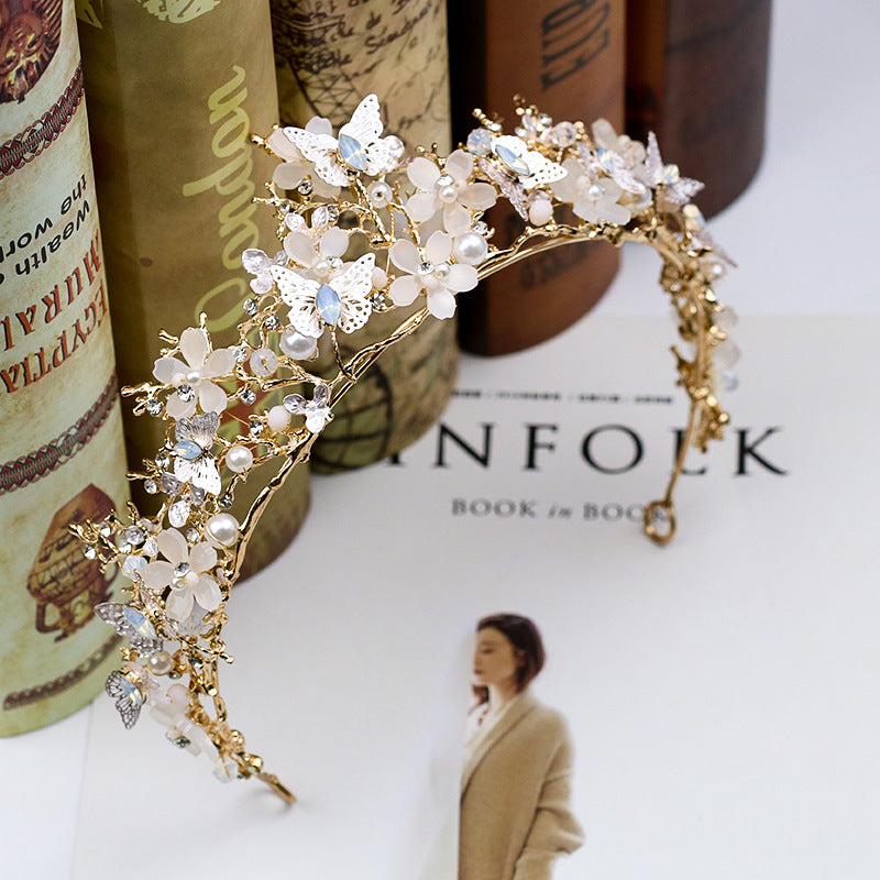 Golden Crystal Flower Headband Wedding Crown Hair Accessory
