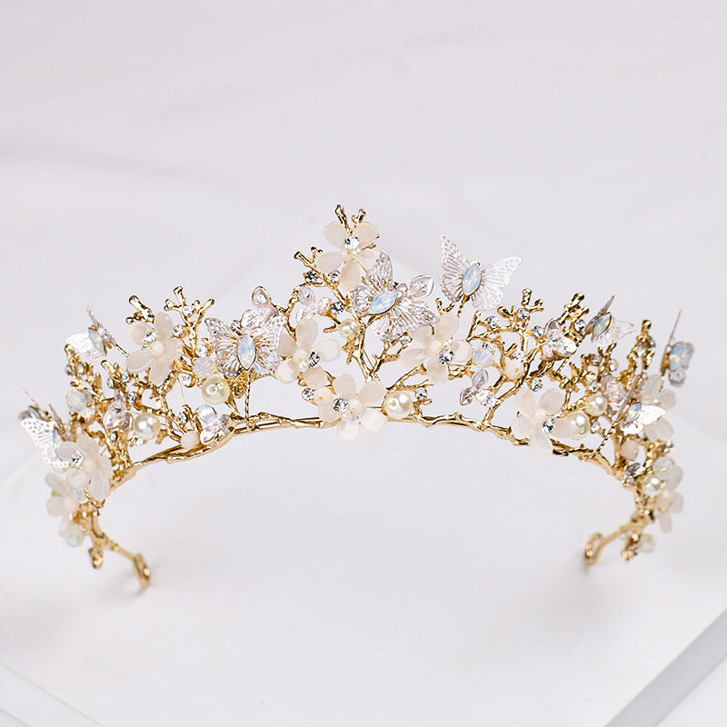 Golden Crystal Flower Headband Wedding Crown Hair Accessory