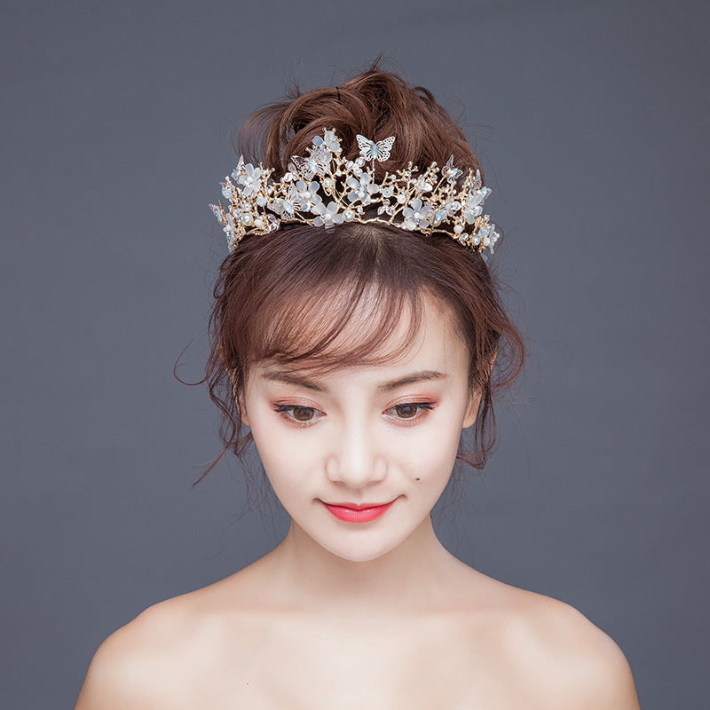 Golden Crystal Flower Headband Wedding Crown Hair Accessory