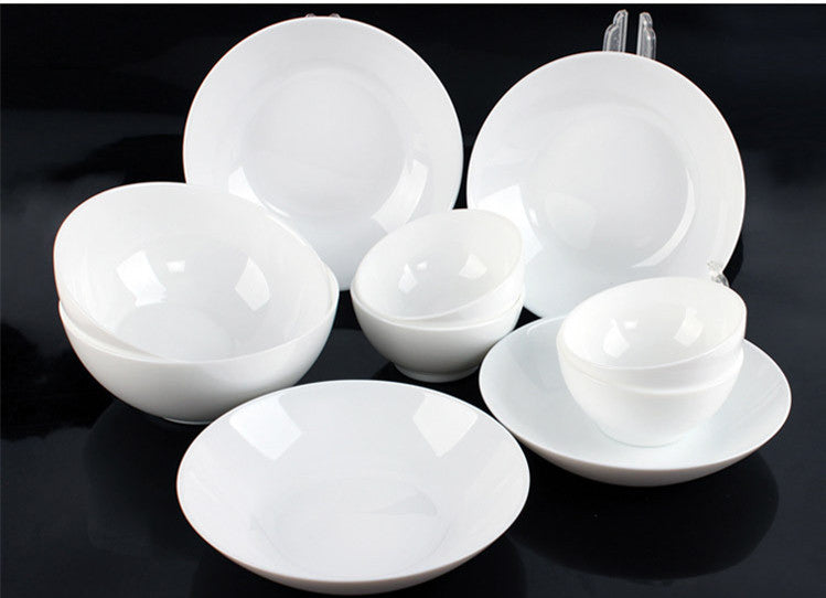 White Jade Glass 10-Piece Tableware Set - High-Temperature Resistant Kitchen Dishware