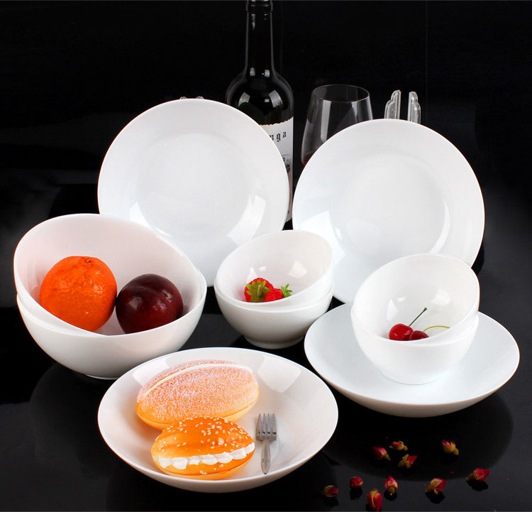 White Jade Glass 10-Piece Tableware Set - High-Temperature Resistant Kitchen Dishware