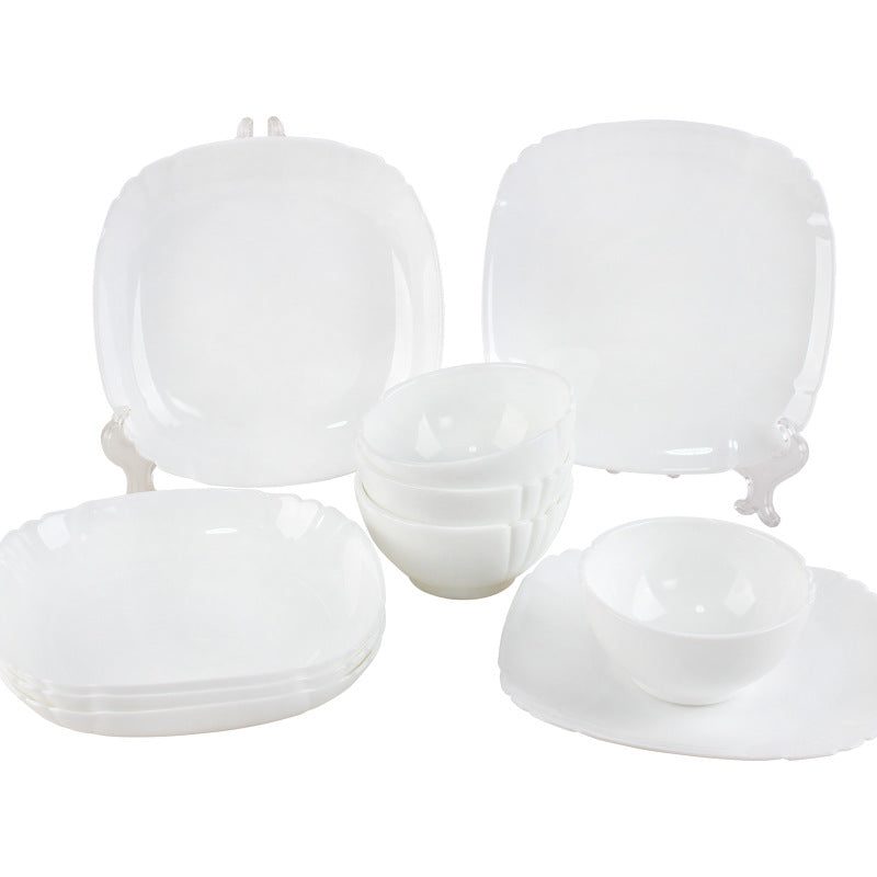 White Jade Glass 10-Piece Tableware Set - High-Temperature Resistant Kitchen Dishware