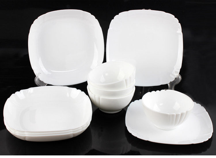 White Jade Glass 10-Piece Tableware Set - High-Temperature Resistant Kitchen Dishware