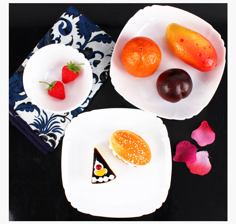 White Jade Glass 10-Piece Tableware Set - High-Temperature Resistant Kitchen Dishware