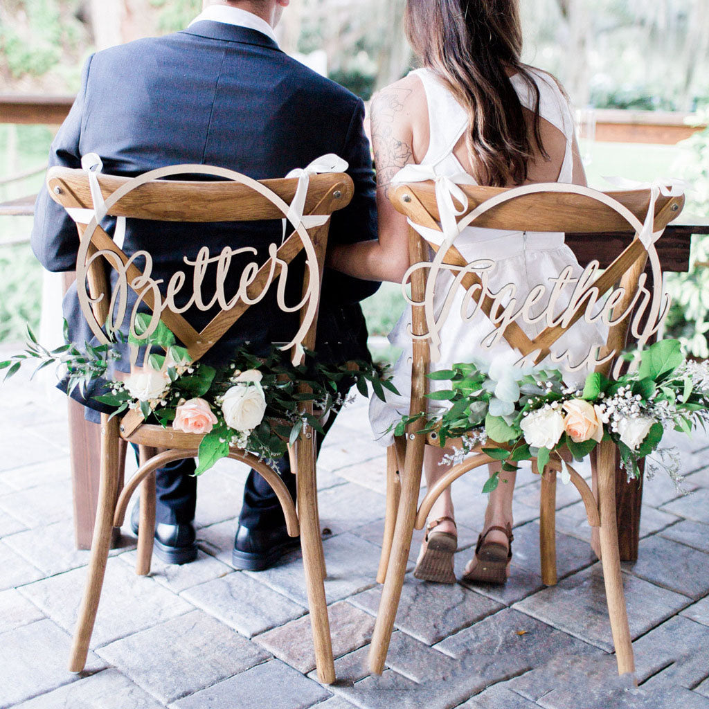 Wooden Wedding Chair Back Pendant Creative Letter Logo 2PCS