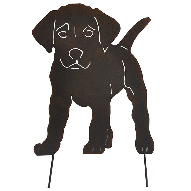 Wrought Iron Puppy Flower Silhouette Garden Ornament - Black 30x47cm