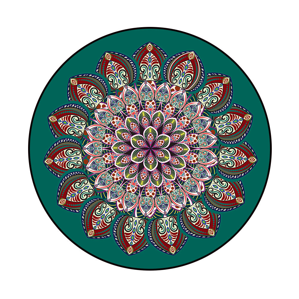 Multicolor Geometric Flower Ethnic Velvet Circular Carpet for Living Room and Bedroom