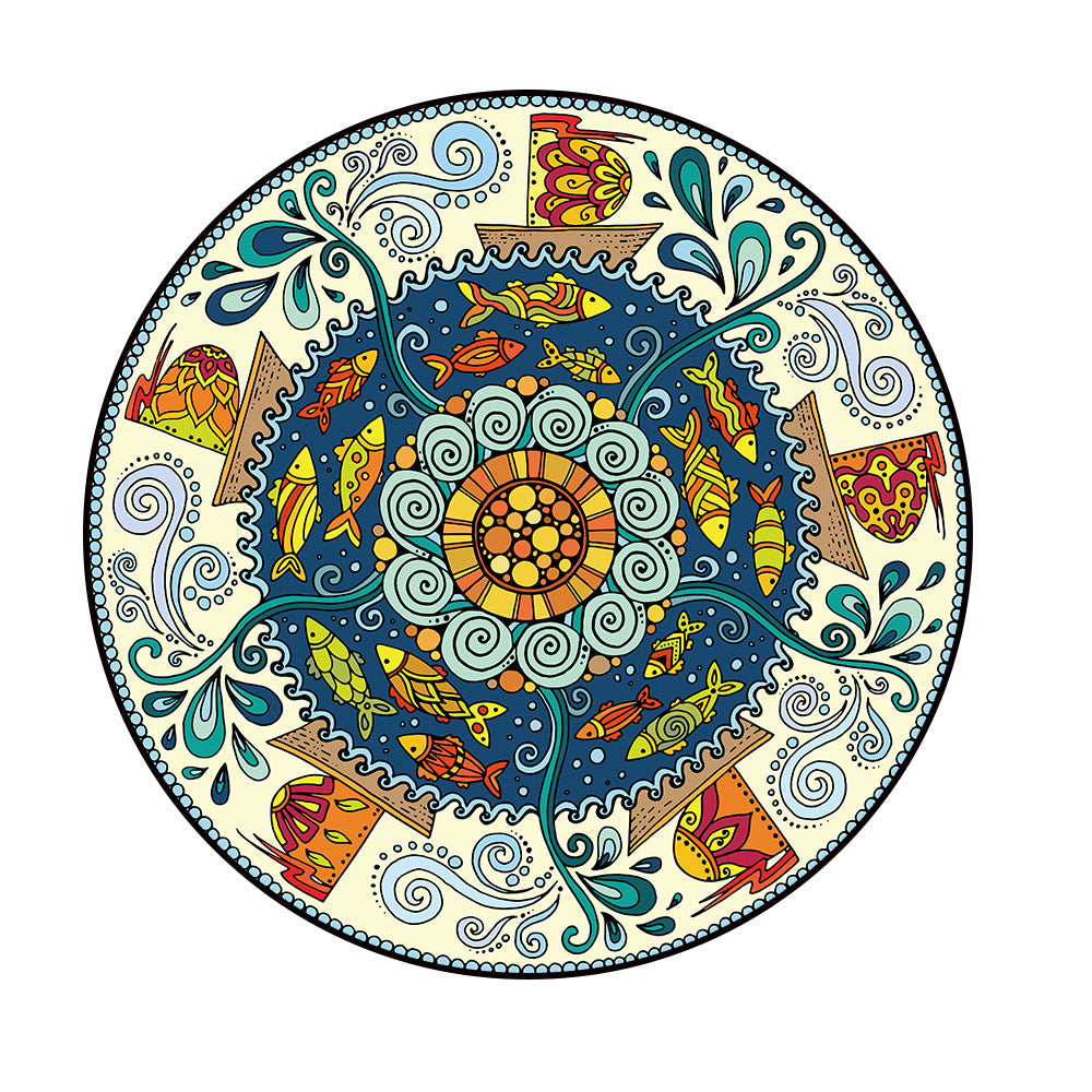 Multicolor Geometric Flower Ethnic Velvet Circular Carpet for Living Room and Bedroom