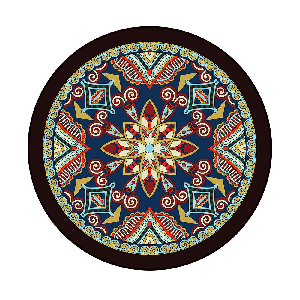 Multicolor Geometric Flower Ethnic Velvet Circular Carpet for Living Room and Bedroom