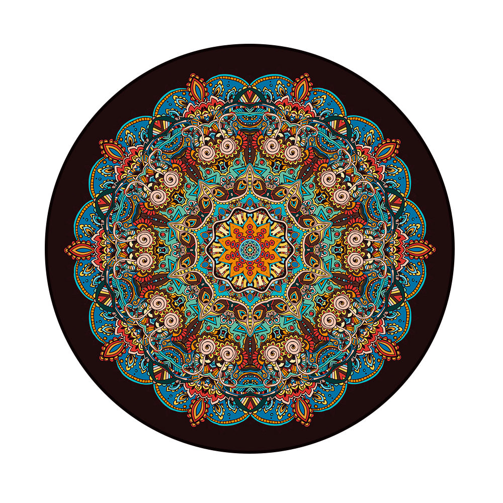 Multicolor Geometric Flower Ethnic Velvet Circular Carpet for Living Room and Bedroom