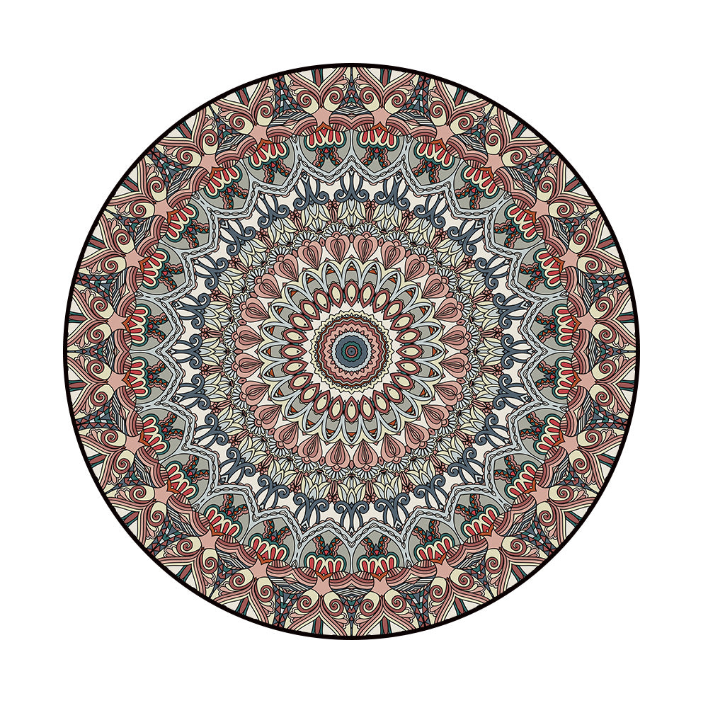 Multicolor Geometric Flower Ethnic Velvet Circular Carpet for Living Room and Bedroom