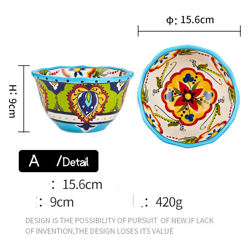 Ceramic Salad and Soup Bowl 6-Inch Green Flower Design Kitchen Tableware