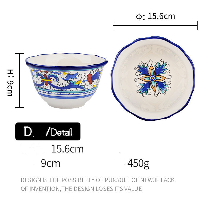 Ceramic Salad and Soup Bowl 6-Inch Green Flower Design Kitchen Tableware
