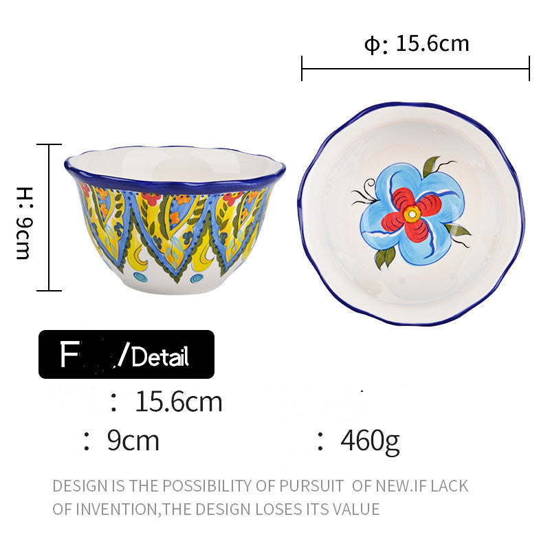Ceramic Salad and Soup Bowl 6-Inch Green Flower Design Kitchen Tableware