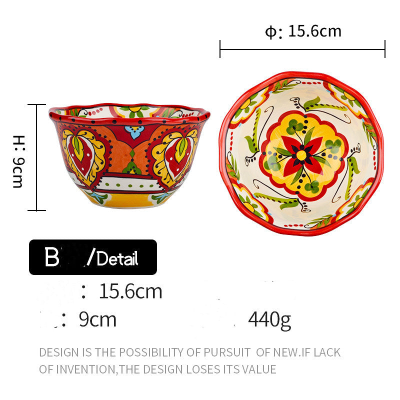 Ceramic Salad and Soup Bowl 6-Inch Green Flower Design Kitchen Tableware