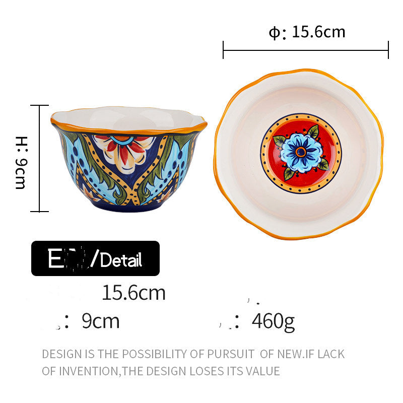 Ceramic Salad and Soup Bowl 6-Inch Green Flower Design Kitchen Tableware