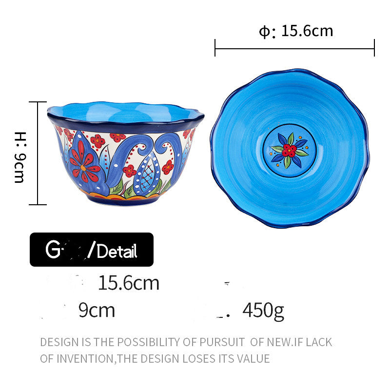 Ceramic Salad and Soup Bowl 6-Inch Green Flower Design Kitchen Tableware