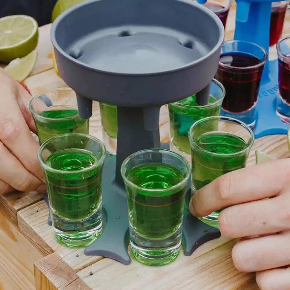 6-Shot Glass Dispenser Holder Rack Bar Accessories for Drinking Games and Parties