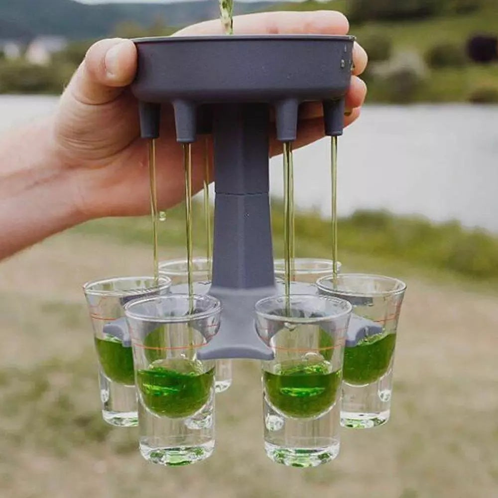 6-Shot Glass Dispenser Holder Rack Bar Accessories for Drinking Games and Parties