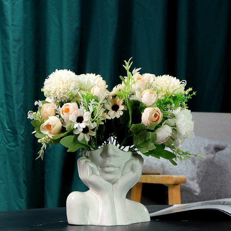Ceramic Human Body Art Vase Sculpture Home Decor Ornament - White, 15x18cm