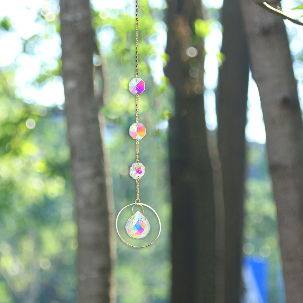 Crystal Wind Chime Sun Catcher with Star Pendant - Decorative Rainbow Prism Ornament