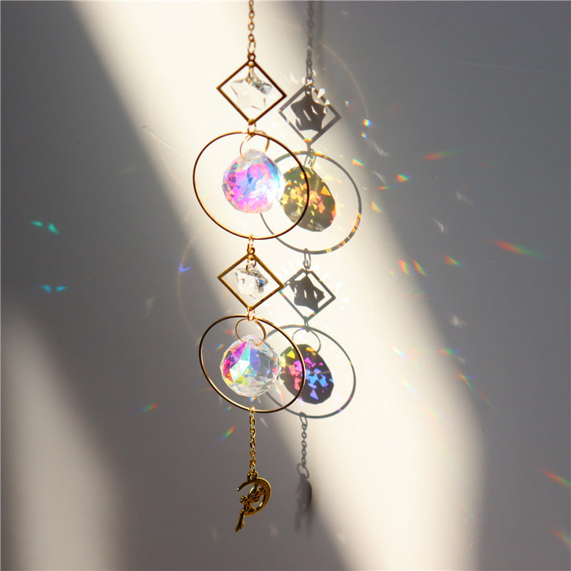 Crystal Wind Chime Sun Catcher with Star Pendant - Decorative Rainbow Prism Ornament