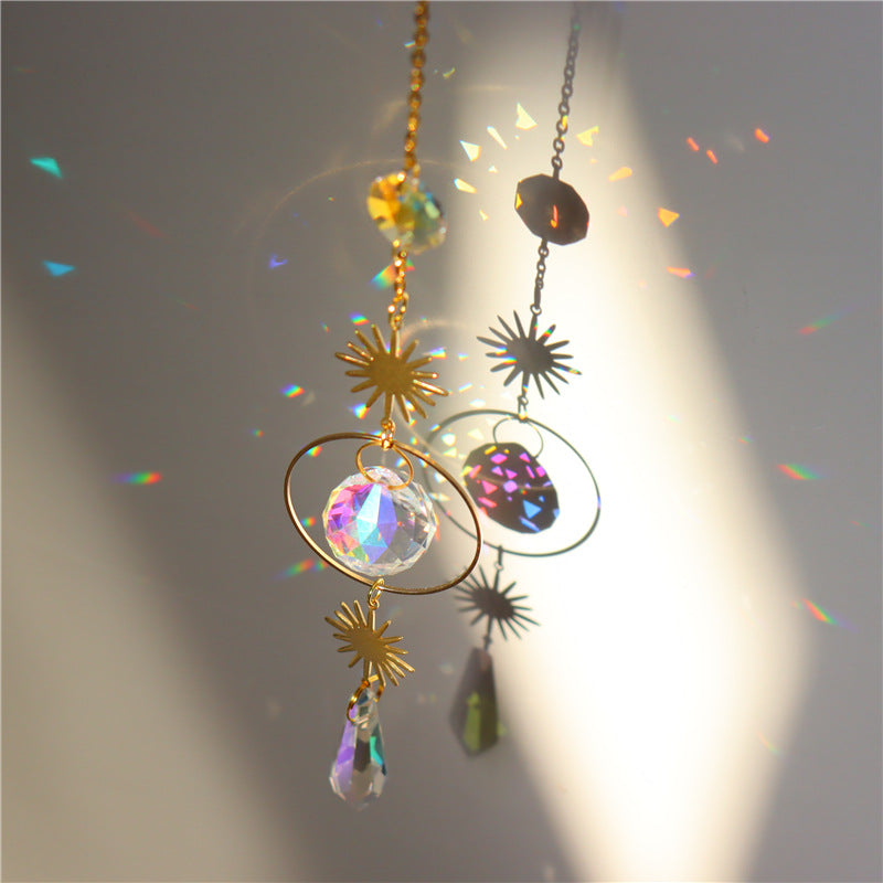 Crystal Wind Chime Sun Catcher with Star Pendant - Decorative Rainbow Prism Ornament