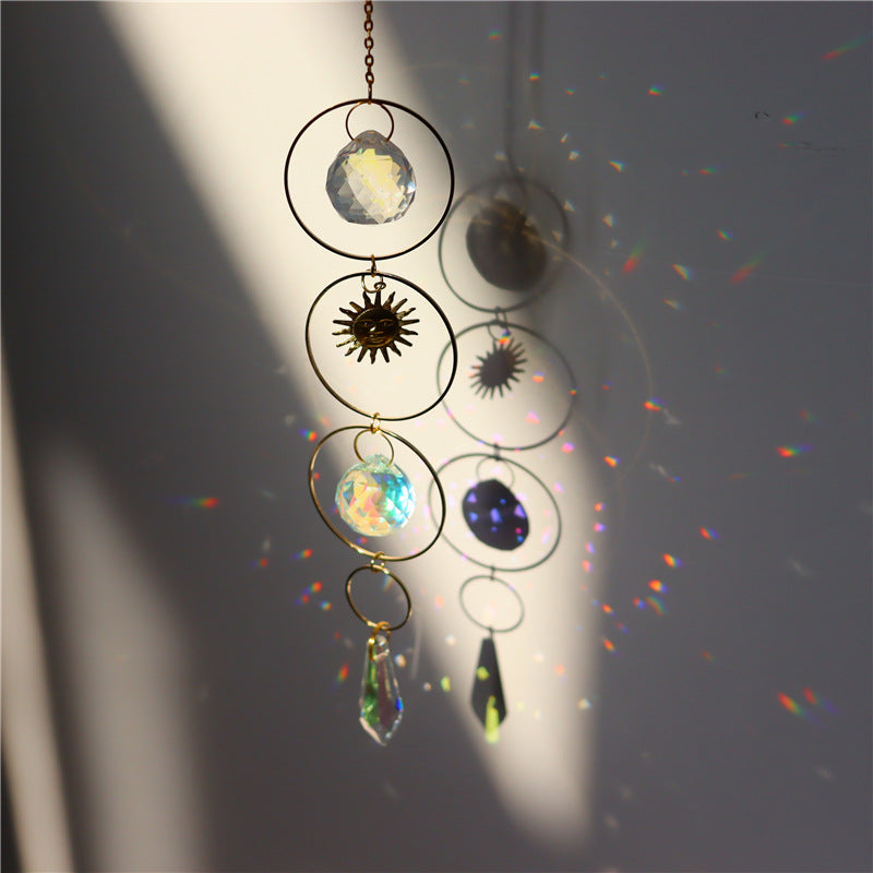 Crystal Wind Chime Sun Catcher with Star Pendant - Decorative Rainbow Prism Ornament