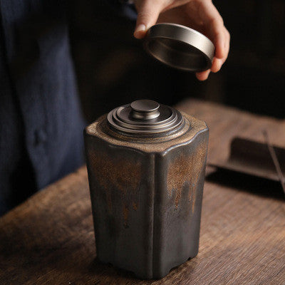 Large Antique Gilt Ceramic Tea Caddy Airtight Jar - Hand-Packed