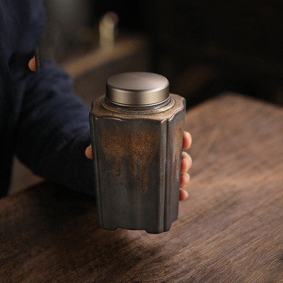 Large Antique Gilt Ceramic Tea Caddy Airtight Jar - Hand-Packed