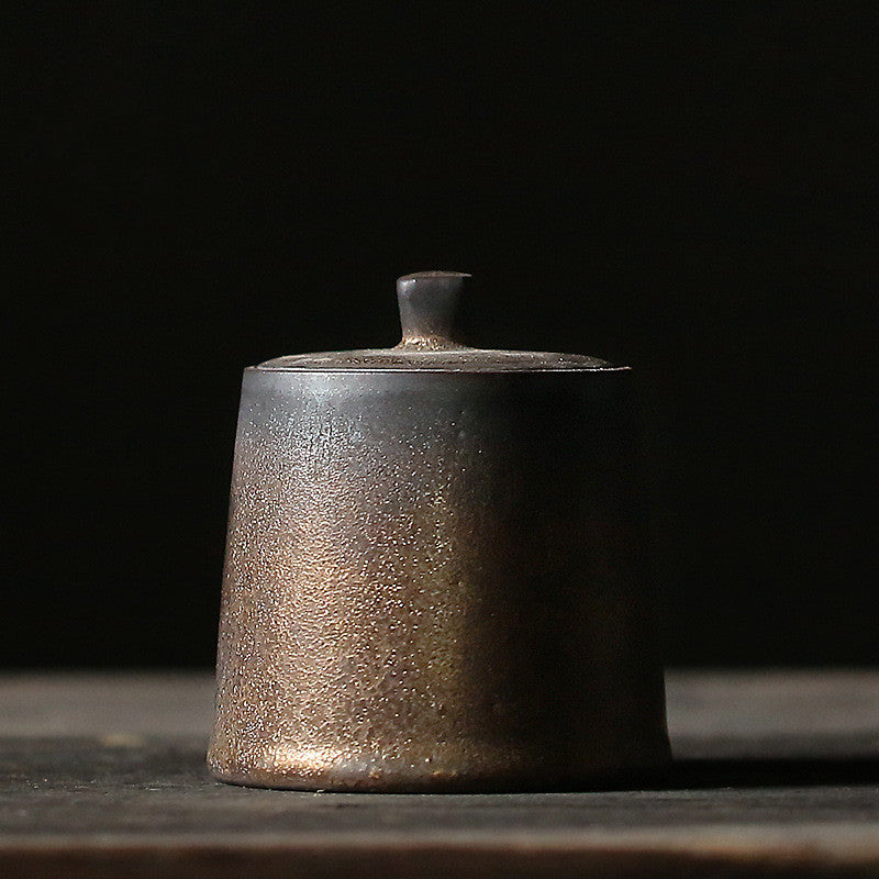 Small Ceramic Tea Caddy - Gilt Stoneware Storage Jar for Tea Keepers