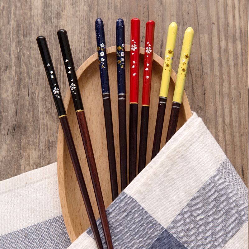 Japanese Style Cherry Wood Chopsticks - Set of 1, Various Colors