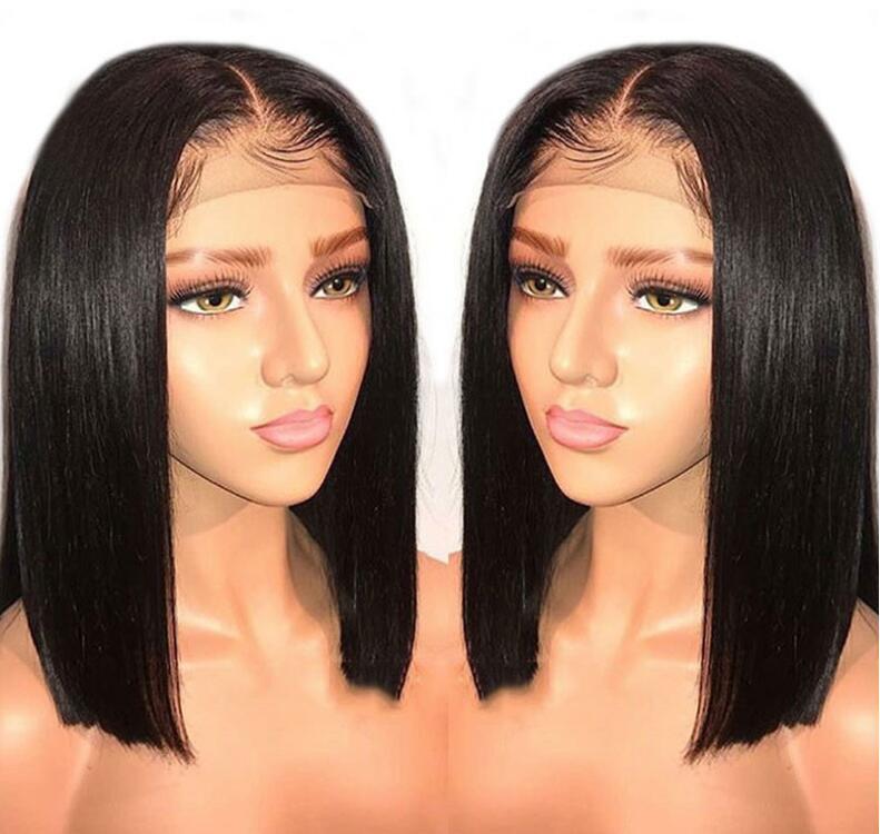 European American Short Lace Wig for Women - Black Synthetic Hair